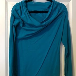 Teal cowl neck shirt from Athleta.